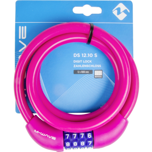 Замок M-Wave тросовый, кодовый, 12х1000 мм, силиконовый, розовый, 5-231068, розовый