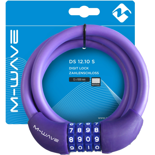 Замок M-Wave тросовый, кодовый, 12х1000 мм, силиконовый, фиолетовый, 5-231069, фиолетовый