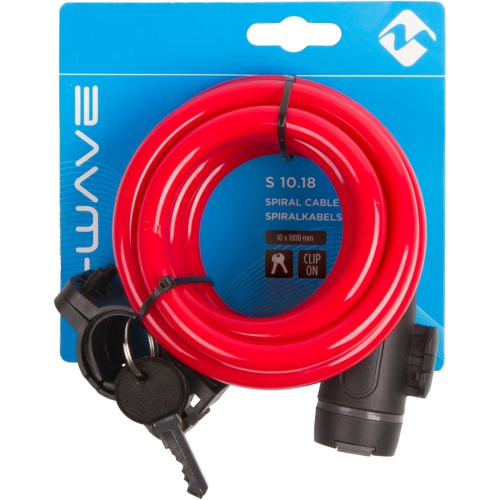 Замок M-Wave тросовый, 10х1800мм, ключ, с защитным колпачком, красный, 5-233863, красный