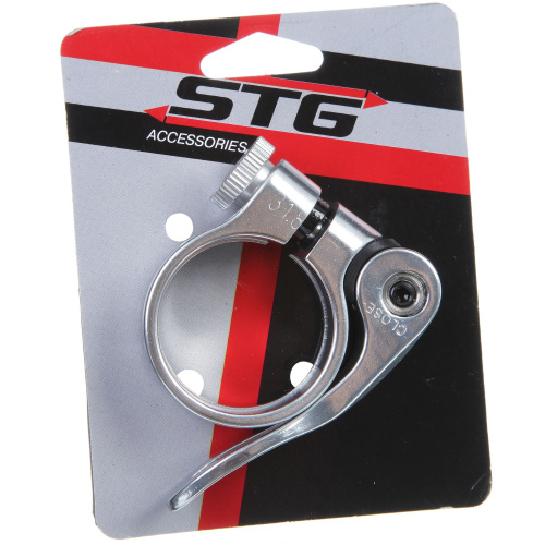 Хомут подсидельный STG 31,8мм с логотипом STG, хром
