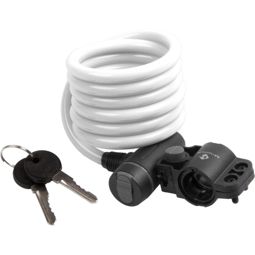 Замок M-Wave тросовый, 10х1800мм, ключ, с защитным колпачком, белый, 5-233862, белый