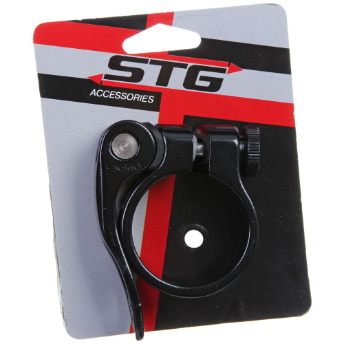 Хомут подсидельный STG 34,9мм с логотипом STG, черный