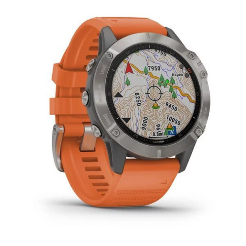 Часы GARMIN Fenix 6 Sapphire (Titanium Gray/Orange Band)
