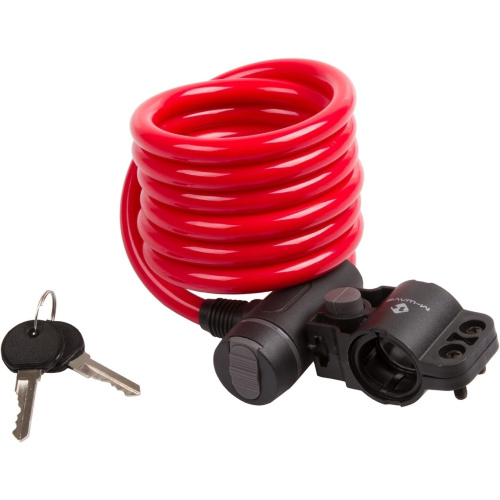 Замок M-Wave тросовый, 10х1800мм, ключ, с защитным колпачком, красный, 5-233863, красный